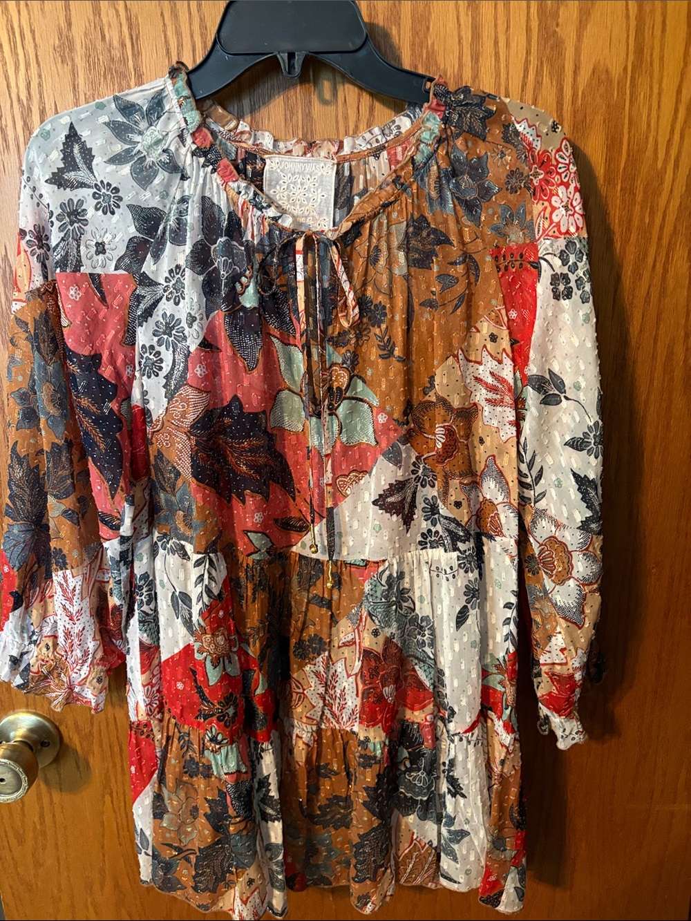 Johnny Was Multicolor Patchwork Floral Peasant Tunic